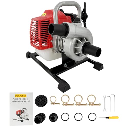 Gas Water Pump 1.5 Inch 2 Stroke,52cc Gas Powered High Pressure Pump 131ft Lift And 19.7ft Suction 1.7kw,Trash Water Pump Irrigation Pump For Farmland Garden