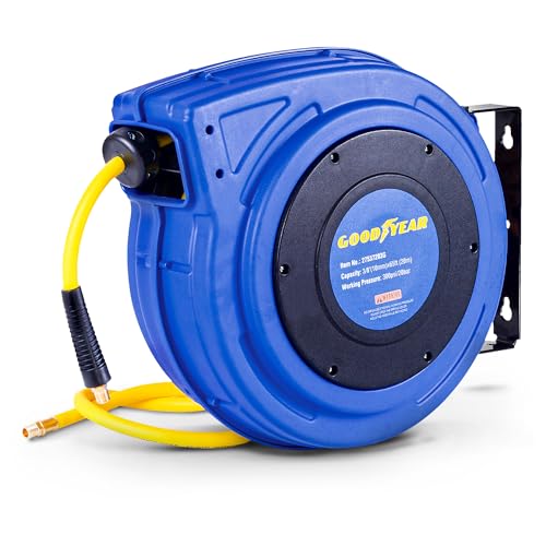 Goodyear Air Hose Reel Retractable 3/8" Inch x 65' Feet Hybrid Polymer Hose