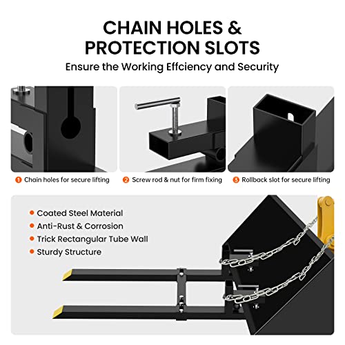 60'' Clamp on Pallet Forks, 1500LBS Bucket Fork Attachment Stabilizer - size: 60 inch-1500lbs