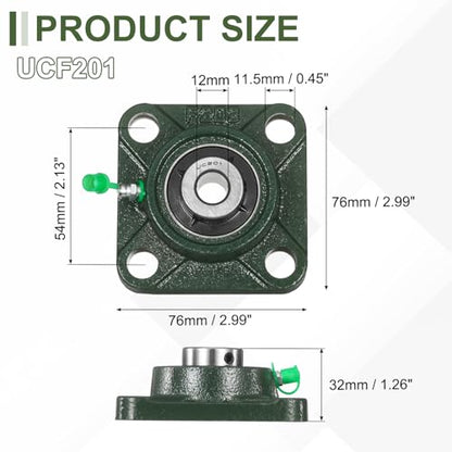 uxcell UCF201 Pillow Block Bearings, 12mm Bore Self Alignment, Solid Cast Iron Base, Chrome Steel Square Flange Mounted Pillow Block Ball Bearing, (ABEC3) - size: UCF201 (12mm)