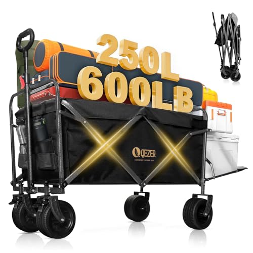 Collapsible Folding Wagon with Tailgate and Brake, Duty Utility Cart - color: Black, size: Large with Tailgate