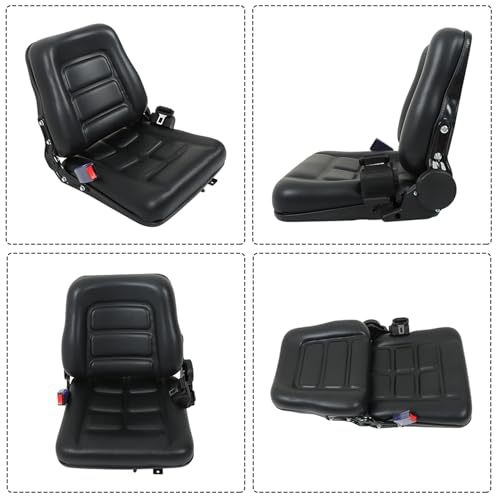 GXYWADY Universal Adjustable Fold Down Forklift Seat Replacement for Tractor Loader Excavator Forklift Black