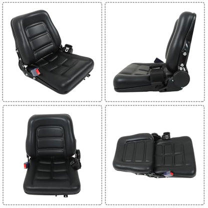 GXYWADY Universal Adjustable Fold Down Forklift Seat Replacement for Tractor Loader Excavator Forklift Black