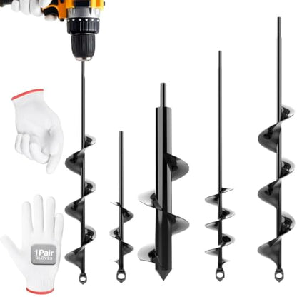 4pk Auger Drill Bit for Planting with Gloves - Heavy Duty Garden Spiral and Bulb Planter Tool for Digging Holes - Compatible with 3/8 Inch Hex Drive (1.6 x 8.6 + 3 x 12 + 2 x 14.5 + 2.6 x 16.5 Inch) - size: 1.6 x 8.6 + 3 x 12 + 2 x 14.5 + 2.6 x 16.5 Inch