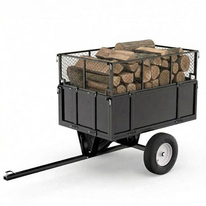 Heavy Duty Steel Dump Garden Cart - 17 Cu.Ft, 750 lbs Capacity, Removable Sides, Collapsible Mesh Fence, Pneumatic Tires, Quick-Dump - Tow Behind Utility Trailer for Lawn Mowers, Tractors,