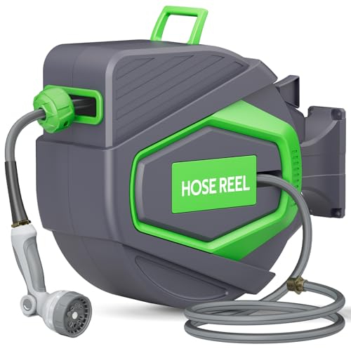 Retractable Garden Hose Reel, 1/2 in x 100 Ft, for Garden Watering