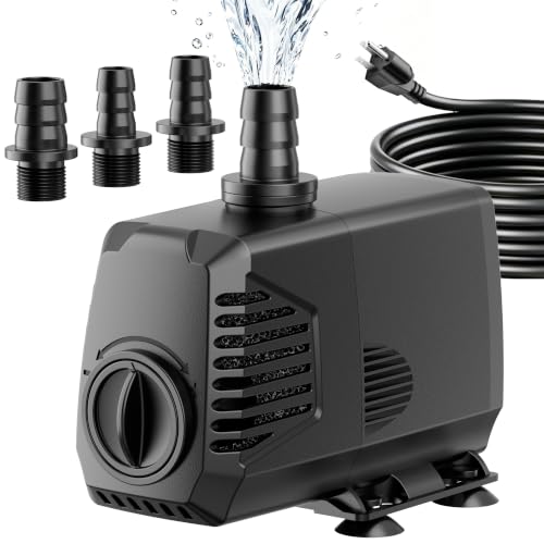 POPOSOAP 680GPH Submersible Water Pump, Water Fountain (2400L/H, 55W) with 8.5FT High Lift Adjustable & 3 Nozzles & 16.4FT Cord, Ultra Quiet Aquarium Pump for Pond Fountain Waterfall Hydroponics-Q104 - size: 680GPH