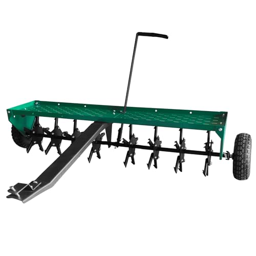 Heavy Duty 48" Tow Behind Lawn Core Aerator – Galvanized Steel Plug Aerator, 3" Spikes, All-Purpose Hitch, Inflatable Wheels, Weight Tray – for Lawn Tractors, ATVs, Professional Yard, Garden