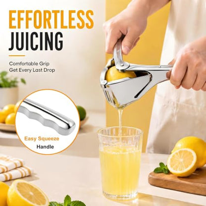 Lemon Squeezer Manual Stainless Steel - Max Extraction Hand Press Lemon Juicer, Metal Heavy-Duty Handheld Lime Squeezer, Easy Squeeze Fold-Flat Lime Citrus Fruit Extractor