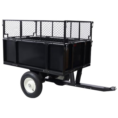2-in-1 Dumping System ATV Trailer Steel Dump Cart, Heavy Duty Tow Behind Carts, Utility Lawn Garden Trailer with Removable Sides for Tractors, ATV, UTV, Lawn Mowers, 750lbs 22 Cubic Feet, Black