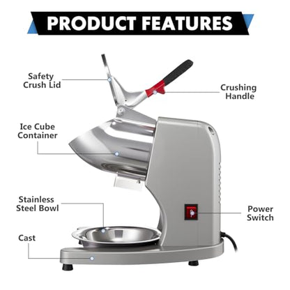 Shaved Ice Machine 300W Electric Ice Crusher 4 Blades Ice Crusher Shaver 2200 RPM Snow Cone Machine 286 lbs/hr Ice Shaving Machine for Home and Commercial - size: 300F