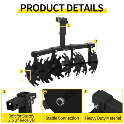 ATV Disc Harrow Universal 32" Cut Width Disc Plow Harrow ATV Tiller with 2" Receiver Mount for ATV UTV (Disc Harrow)