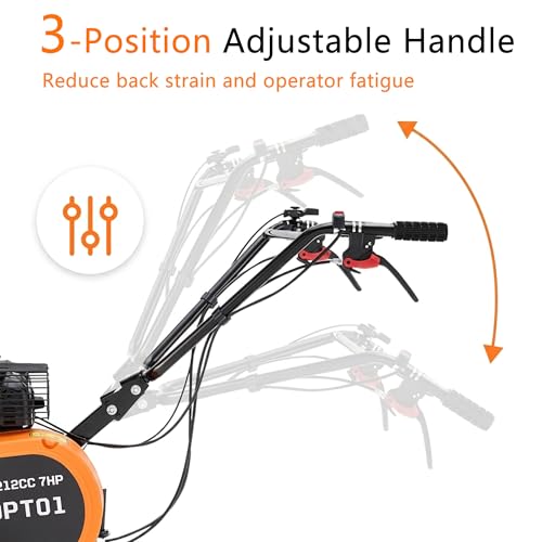 212CC Gas Tiller, Rototiller Gas Powered, 22" Adjustable Width