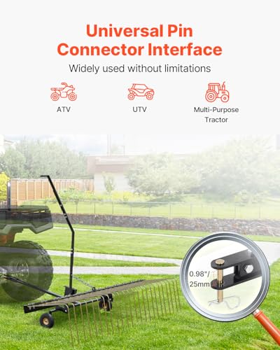 VEVOR Tow Behind Dethatcher, 60-inch Lawn Dethatcher Rake with 24 Steel Tines for ATV or Mower, Heavy Duty Q235 Steel Tow Behind Lawn Rake with Lift Handle for Farm Leaves, Pine Needles, and Grass - style: 60" Tow Behind Dethatcher