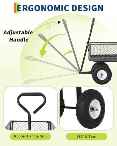 400 Lbs Steel Garden Cart, Utility Wagon with Removable Mesh Sides-Gray - color: Gray