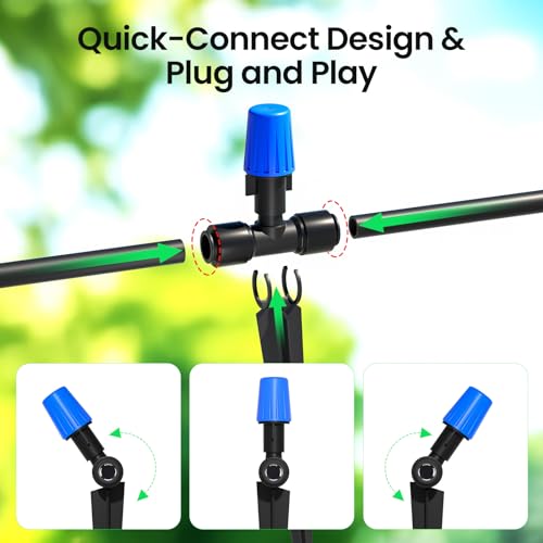 MIXC 65FT Drip Irrigation System, Quick Connect Misting System, 15 Nozzles - size: 65FT(Updated)