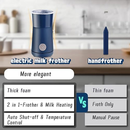 Huogary Milk Frother Simple Milk Frother and Steamer 2-in-1 Milk Steamer with Hot Milk Foam and Hot Milk for Latte, Macchiato, Cappuccinos, Blue - color: 2-in-1 Blue