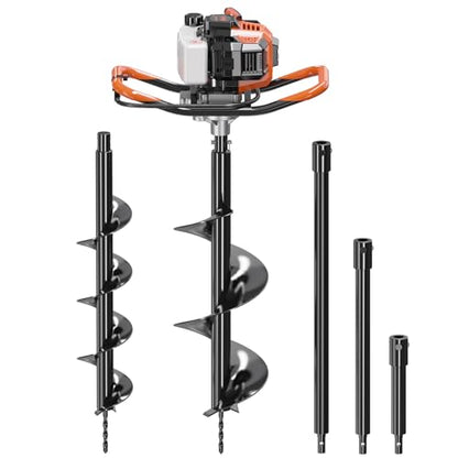 WORKIT 52CC Post Hole Digger, Auger Post Hole Digger Easy Start, 2-Cycle Xtreme Engine, Gas Powered Earth Auger with 6"+10" Auger Drill Bit, 10"+20"+30" Extension Rods, EPA Certification - size: 52cc+2 bit(6"+10")+3 Ext(10"+20"+30")