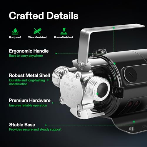 VIVOSUN 1/10HP Water Transfer Pump, 330 GPH Portable Utility Pump with Hose - size: 9"×8"-330