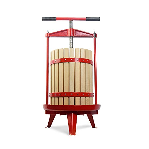 SQUEEZE master Fruit Wine Cider Press - Solid Wood Basket- 3.17 Gallon/12L-T Handle Bar-More Stable-Vintage traditional juicer,Apple Grape Fruit press for Juice Maker-1 free filter bag included(Red) - color: Red, size: 3.17 Gallons