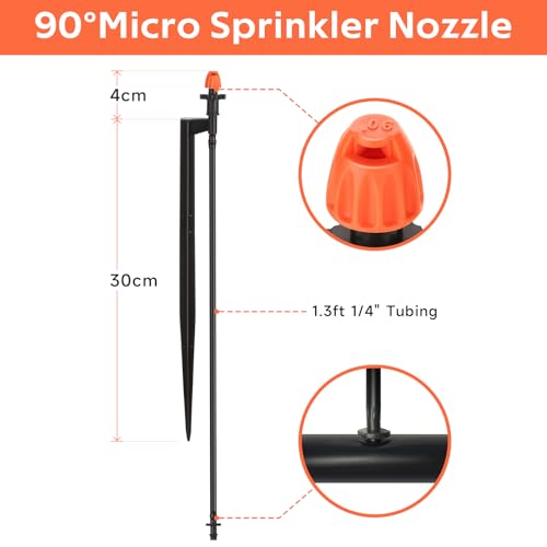 90° Sprinkler Heads for Drip, Micro Nozzle, 12" Stake, 20 Pack - color: 20pcs 90° Micro Sprinkler Heads