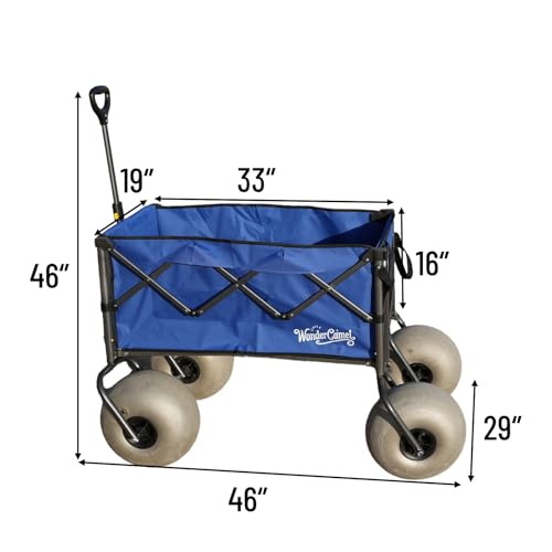 Beach Wagon with 13" Balloon Wheels - Extended Tailgate for Extra Space & Easy Access - 300 lb Heavy Duty Folding Cart with Big Wheels for Sand (Blue)