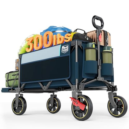 Timber Ridge 49" Extra Long Collapsible Folding Wagon with Tailgate&Brakes - color: Blue, size: 250L