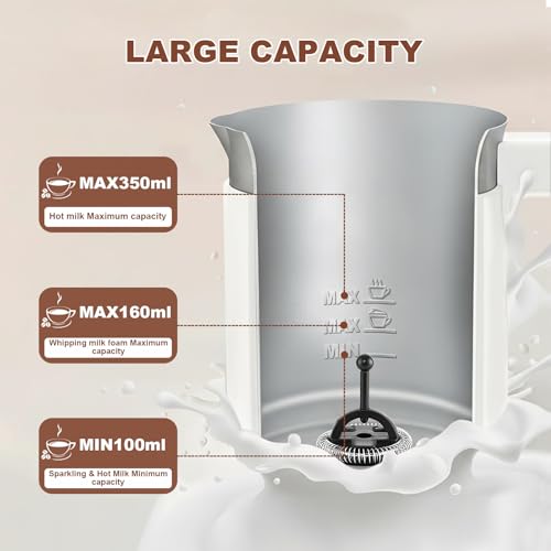 4 in 1 Electric Milk Frother Automatic Hot & Cold Foam Maker Auto Shut-Off Durable Stainless Steel Milk Frother Silent Working Easy to Clean for Hot Chocolate (White-With Digital Display) - color: White-A