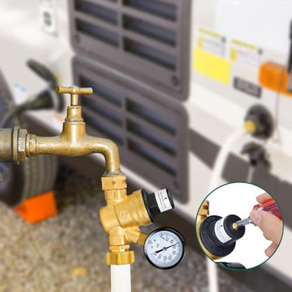 STMOUTUO RV Water Pressure Regulator Valve for Camper. Lead-Free Brass.