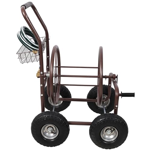Expressions Heavy Duty Hose Reel Cart with Wheels 250 Ft Hose Capacity Metal Caddie for Lawn Care