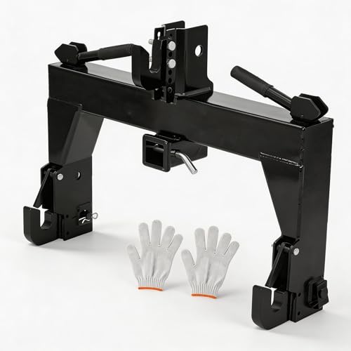 3-Point Quick Hitch for Tractors, 28 in Lower Arm Spacing, 3000 Lb Lift Capacity, 5-Position Adjustable Top Hook, Bolt-on No-Weld/No-Drill Adapter, Heavy-Duty 3x3 Steel, Powder-Coated Black - color: Black with Gloves