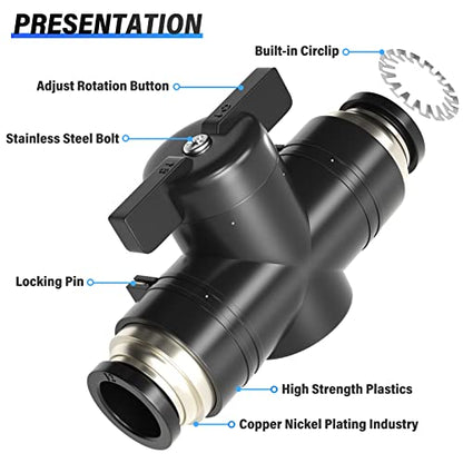 TAILONZ 1/4"OD Push-to-Connect Fitting Ball Control Valve BVU-1/4 3PCS - size: 1/4"OD/3PCS