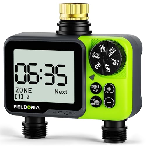 Sprinkler Timer- Hose Timer for Garden Hose, Programmable Watering Timer with Rain Delay, Outdoor Automatic & Manual Drip Irrigation Controller System for Lawn Yard Greenhouse, 2 Outlets - color: Light Green-brass