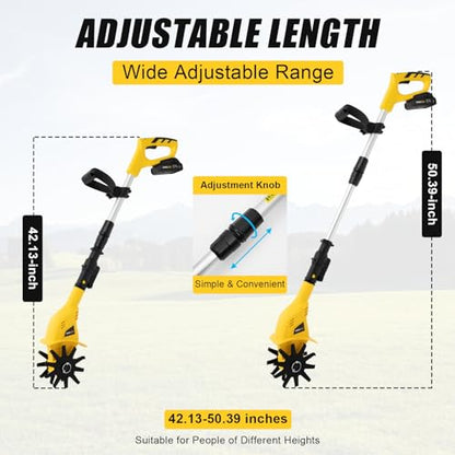 Cordless Tiller Cultivator 20V 250RPM Electric Tiller Handheld Battery Powered Garden Cultivator with Telescopic Rod for Lawn,Farms,Yard,Soil (Cultivation Width 3.9"/ Depth: 6.7")
