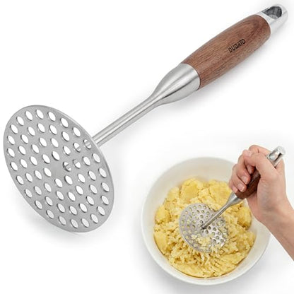 DUGATO Potato Masher, Stainless Steel Masher Tool with Wood Handle