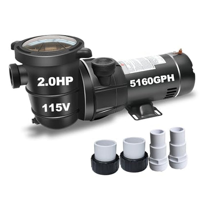 2HP Variable 2-Speed Pool Pump for Above-Ground Pools 115V 5160GPH - color: Charcoal