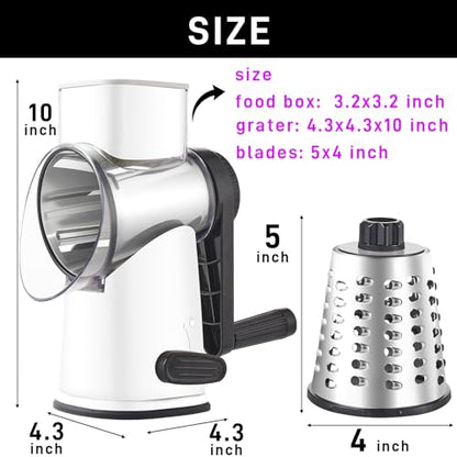 Weltonhm 4 in 1 Large Cheese Grater Hand Crank Rotary (White 4 Graters) - color: White, size: 4 Graters