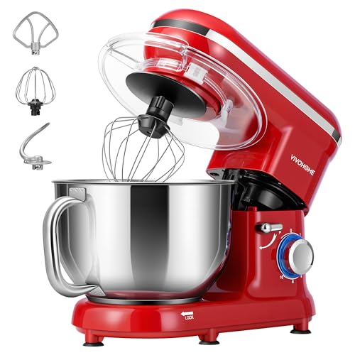 VIVOHOME Stand Mixer, 6-Quart Tilt-Head Kitchen Mixer with Bowl, Red - color: Bright Red