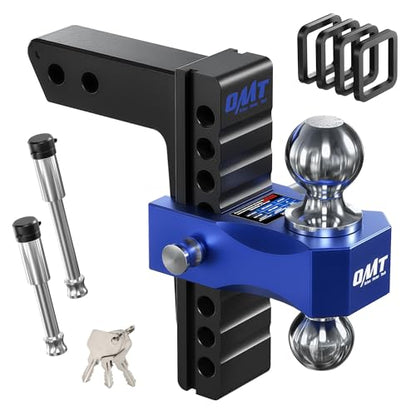OMT Adjustable Trailer Hitch, 2 Inch Receiver, 12500 LBS Drop Hitch - color: Black-Blue, size: 2" Shank & 8" Drop