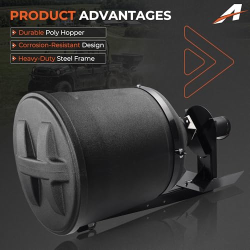 UTV Broadcast Spreader Compatible with Salt Grass-Seed Fertilizer Deer Feeder-Seed and More, Adjustable Flow Gate All Season Spreader 150lb Capacity Black