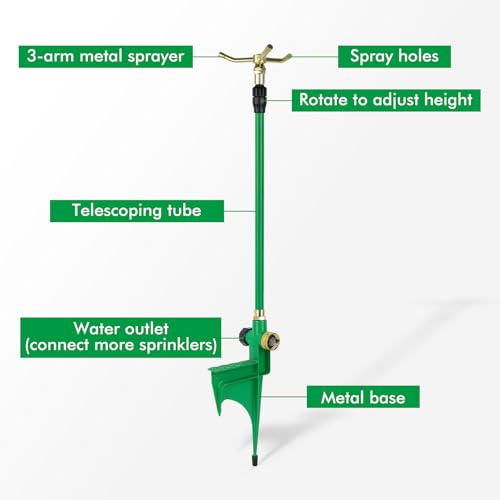 RESTMO 3-Arm Sprinklers for Yard with Adjustable Telescoping Base - size: 1 Pack