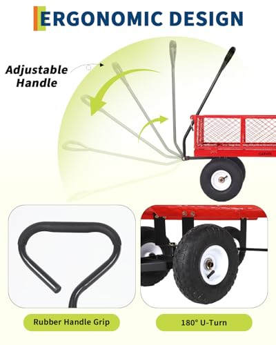 Garvee Versatile Outdoor Utility Cart - 400LBS Heavy-Duty, 10" All-Terrain Pneumatic Tires, Easy Maneuverable Lawn Cart with Removable Mesh Panels for Gardening & Landscaping,Red - color: Red