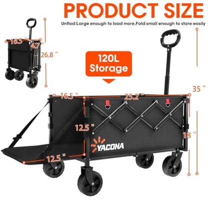 Yozoia Wagons Carts Foldable,120L Collapsible Wagon Cart with Wheels,Black - color: Black, size: 120L