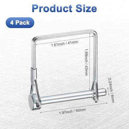 M METERXITY 4-Pack Trailer Coupler Pin, 0.24" Diameter 1.97" Long Carbon Steel Galvanized Square Lock Wire Hitch Pins for Farm Trailers/Lawn Mowers/Garden, Coupler PTO Shaft - size: 0.24"D x 1.97"L