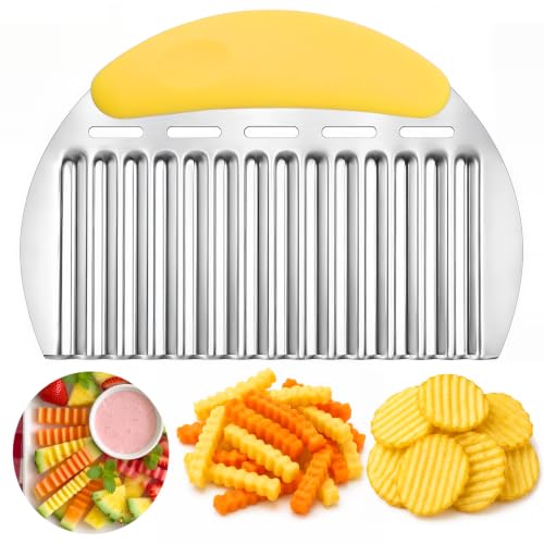 JAYVAR Large Crinkle Cutter, Stainless Steel Vegetable Wavy Chopper - color: Yellow
