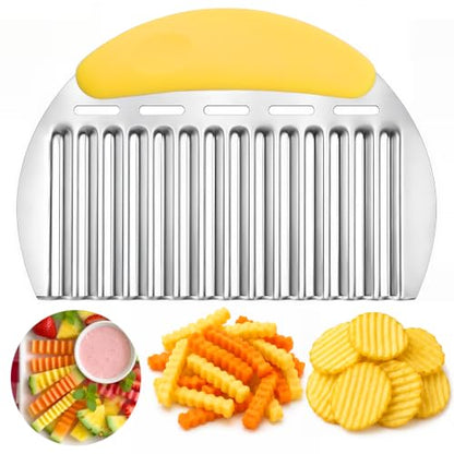 JAYVAR Large Crinkle Cutter, Stainless Steel Vegetable Wavy Chopper - color: Yellow