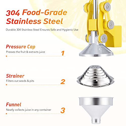 CO-Z Manual Citrus Juicer - Professional Orange, Lemon, Lime & Pom Juice Extractor, Easy to Clean, Yellow - color: Yellow