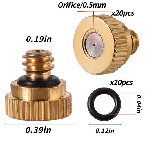 20 Pack Brass Misting Nozzles 10/24 UNC 0.020" (0.5mm) Orifice - size: 20pc-Misting Nozzle With O Ring
