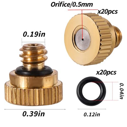 20 Pack Brass Misting Nozzles 10/24 UNC 0.020" (0.5mm) Orifice - size: 20pc-Misting Nozzle With O Ring