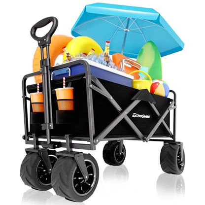 EchoSmile Wagons Carts Foldable Heavy Duty 350L Cap for Camping, Black - color: Black